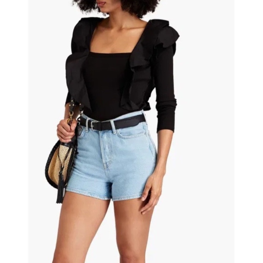 VERONICA BEARD jeans Gidea Ruffled Poplin Top size M black casual dressy stretch